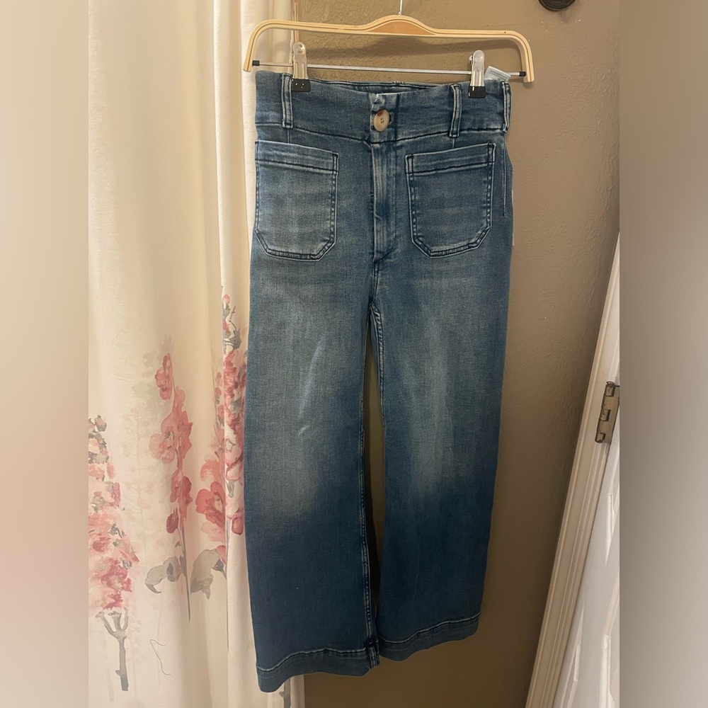 Anthropologie Colette Cropped High-Rise Wide-Leg Jeans 23 24 DENIM MEDIUM BLUE - Picture 5 of 9